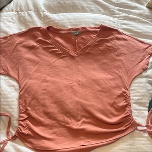 Women's V-Neck Ruched Top - Coral